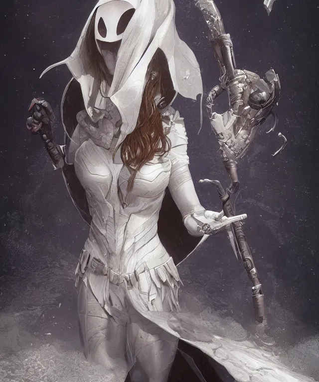 Image similar to female moon knight, hyper detailed, digital art, trending in artstation, cinematic lighting, studio quality, smooth render, unreal engine 5 rendered, octane rendered, art style by klimt and nixeu and ian sprigger and wlop and krenz cushart