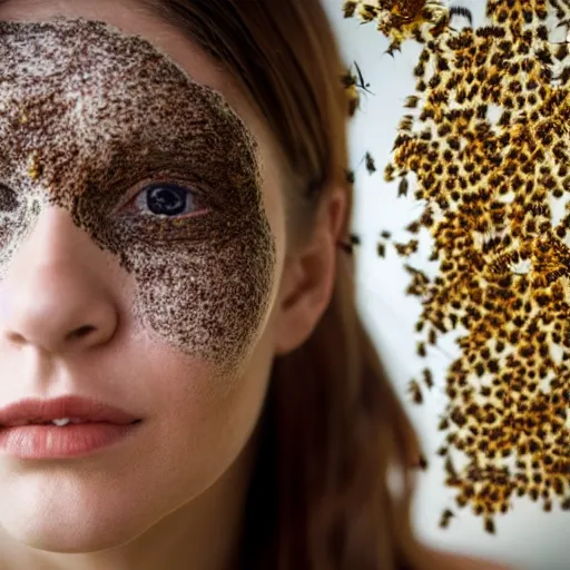 Image similar to photo portrait of a woman's face covered in killer - bees