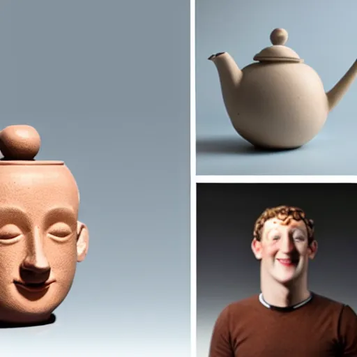 Prompt: teapot in the shape of mark zuckerberg