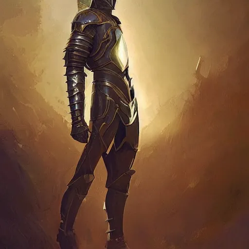 Image similar to a knight in amazing fantasy armor, sleek, lightweight but imposing, light glowing from the seams. beautiful highly detailed fantasy painting by greg rutkowski