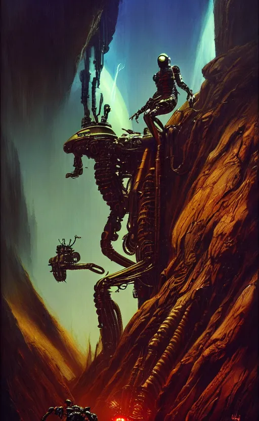 Image similar to exquisite imaginative scifi alien poster art, movie art, cyberpunk, james gurney, james jean, frank frazetta, 8 k, denoised, sharp, crisp, high quality, cinematic