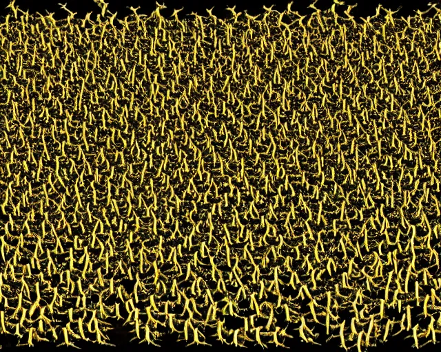 Image similar to a swarm of humans form an unreal locust formation. they fly in unison as one creature inspired by trypophobia. they glow with gods grace