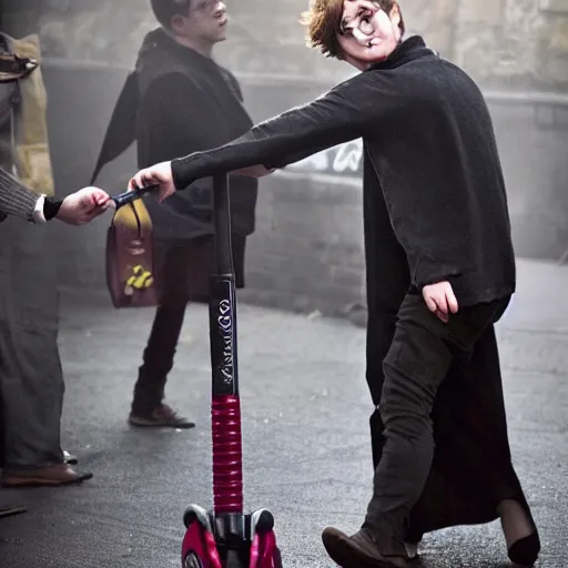 Image similar to harry potter getting hit in the face by a scooter