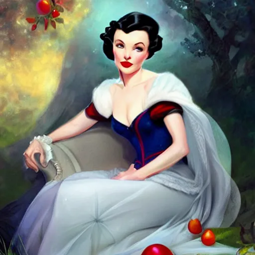 Image similar to a pinup of vivien leigh as snow white by charlie bowater and anna dittmann and gil elvgren.