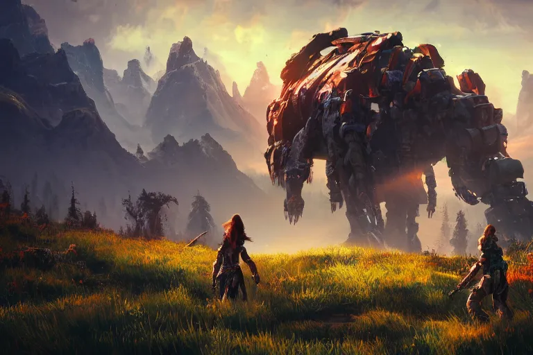 Image similar to tremortusk machine mecanical creature robot of horizon forbidden west horizon zero dawn radiating a glowing aura global illumination ray tracing hdr fanart arstation by ian pesty and alena aenami artworks in 4 k