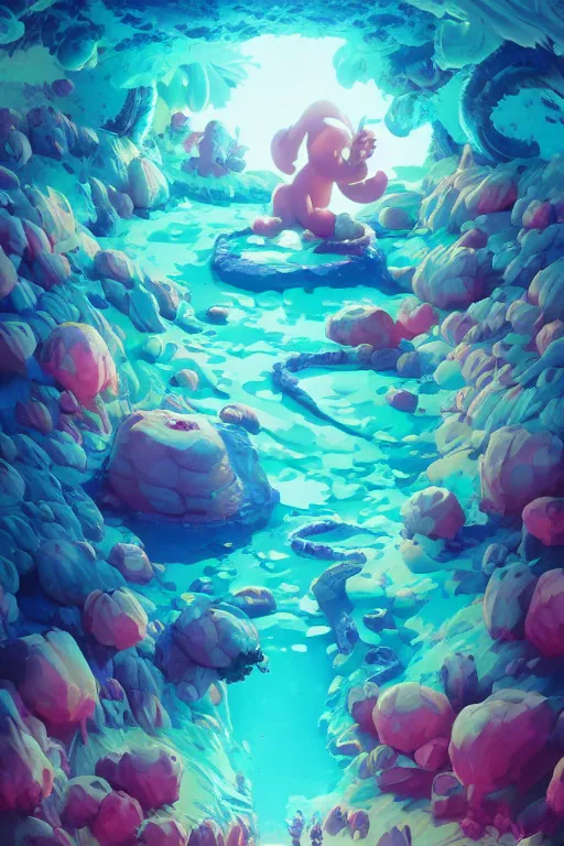 Image similar to smurf ghost creature animal sushi cristal very big eye roots cactus elemental flush of force nature micro world fluo fishscale, behance hd by jesper ejsing, by rhads, makoto shinkai and lois van baarle, ilya kuvshinov, rossdraws radiating a glowing aura global illumination ray tracing hdr