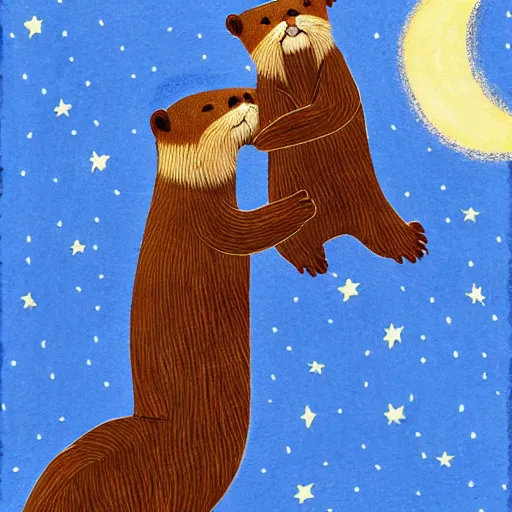 Image similar to Otters dancing on the moon