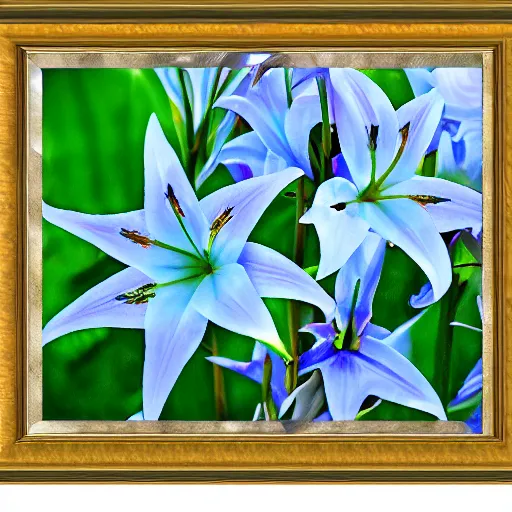 Prompt: a garden of starlight lillies, blue sky, detailed, photo-realistic