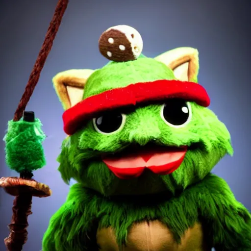 Image similar to still of Teemo from League of Legends in the style of Jim Henson