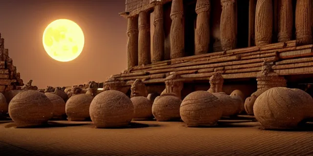 Image similar to beautiful hyperrealistic hyperdetailed epic 3 d render by octane of the mysterious intricate ruins of a temple from an advanced alien starwars civilization under the crescent moon, dramatic lighting