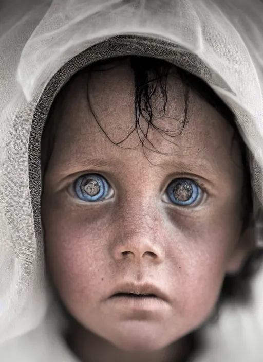 Image similar to 1900s, close up portrait of black eyed child ghost, depth of field, Zeiss lens, detailed, symmetrical, centered, fashion photo shoot, by Annie Leibovitz and Steve McCurry, David Lazar, Jimmy Nelsson , breathtaking, 8k resolution, extremely detailed, beautiful shot, artistic, hyperrealistic, beautiful face, octane render