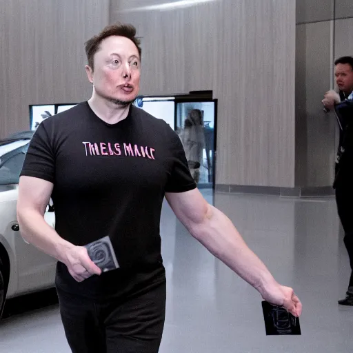 Prompt: elon musk robbing a bank. dollars. lots of dollars. theft. security.