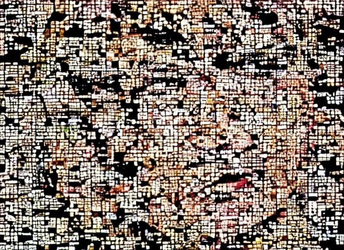 Prompt: zuckerberg's face composed of many small zucchinis in a mosaic pattern on black background