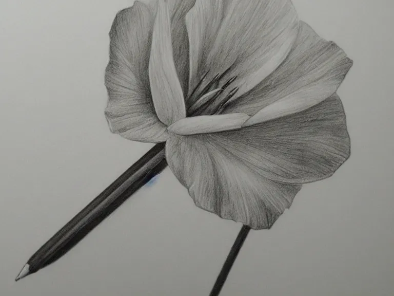 Prompt: a pencil drawing of one single flower on a window sill. by pen tacular