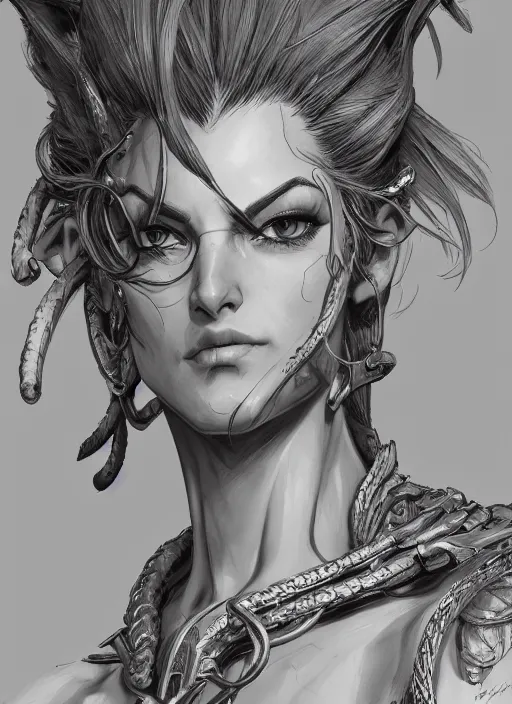 Image similar to close up portrait of a beautiful draenei, powerful, domineering, stoic, masterful, intense, ultrafine hyperdetailed illustration by kim jung gi, irakli nadar, intricate linework, sharp focus, octopath traveler, yoji shinkawa, highly rendered, detailed, concept art