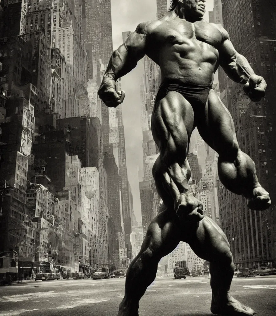 Image similar to a color photo portrait of the incredible hulk looking angry in new york city by richard avedon dramatic lighting.