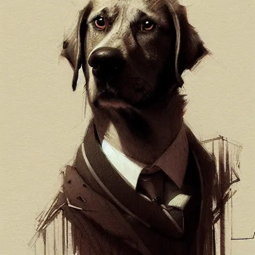 Prompt: a dog with a pencil, art by greg rutkowski, intricate, elegant, highly detailed, smooth, sharp focus, artstation