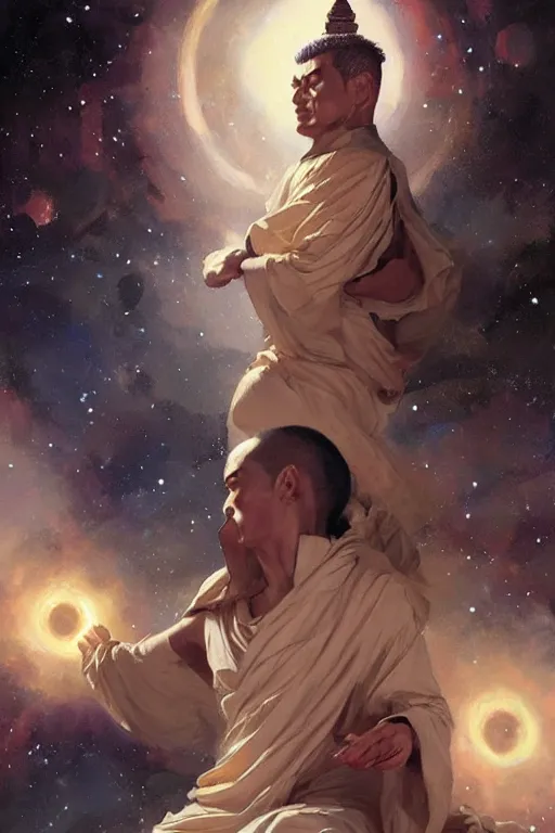 Image similar to space, buddhism, taoism, painting by greg rutkowski, j. c. leyendecker, artgerm