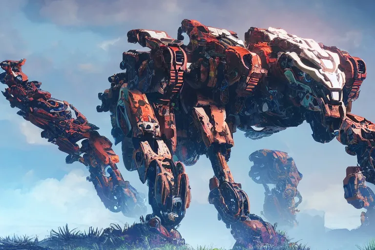 Image similar to slitherfang machine mecha animal beast robot of horizon forbidden west horizon zero dawn bioluminiscence global illumination ray tracing hdr fanart arstation by sung choi and eric pfeiffer and gabriel garza and casper konefal