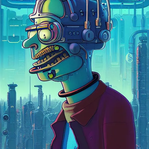 Image similar to h 0 c 0 k futurama cyberpunk portrait by gaston bussierre and charles vess and james jean and erik jones and rhads, inspired by rick and morty, huge scale, beautiful fine face features, intricate high details, sharp, ultradetailed