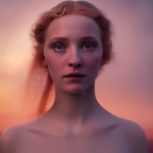 Prompt: photographic portrait of a stunningly beautiful english renaissance female in soft dreamy light at sunset, mountain peak, soft focus, contemporary fashion shoot, in a denis villeneuve and tim burton movie, by edward robert hughes, annie leibovitz and steve mccurry, david lazar, jimmy nelsson, extremely detailed, breathtaking, hyperrealistic, perfect face, octane render