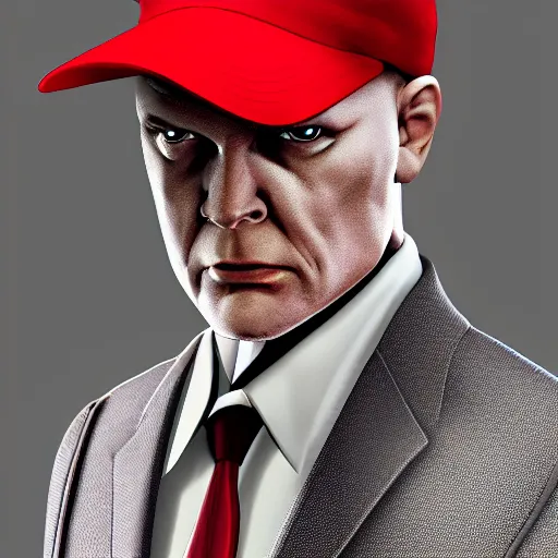 Image similar to agent 4 7 wearing a red baseball cap