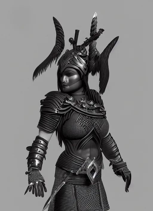 Image similar to a black crest, orthographic, ornament, female warrior's face, a 3 d render by dom qwek, front side views full, trending on polycount, artstation, hard surface modeling, rendered in maya, 3 ds max, blender, hd, vray, berserk blood