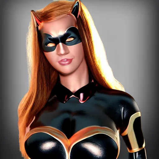 Prompt: Kyrsten Ritter as Cat Woman, Golden Hour, Photorealistic