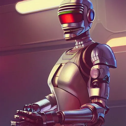 Image similar to Futurama's Bender as robocop, highly detailed, digital painting, artstation, concept art, smooth, sharp focus, illustration, art by artgerm and greg rutkowski and alphonse mucha and loish and WLOP