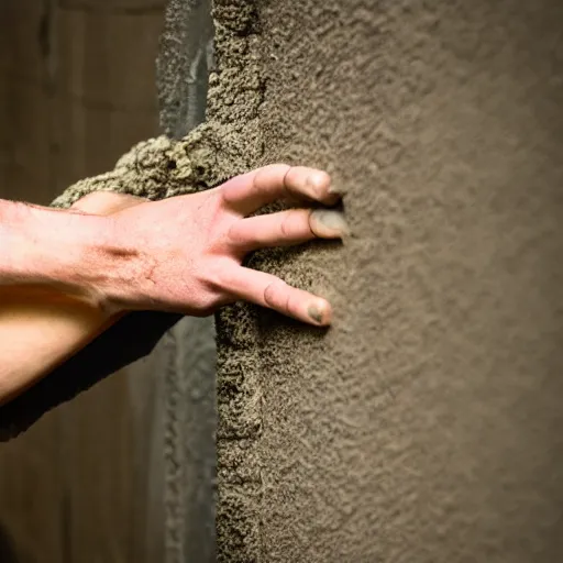 Image similar to a hand breaks a wall.