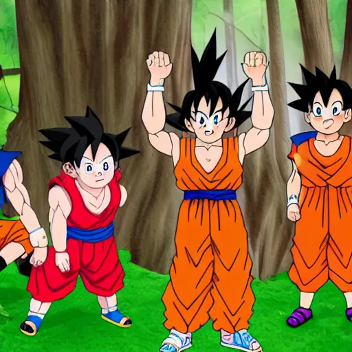 Image similar to group of people worshipping goku in the forest, 4 k