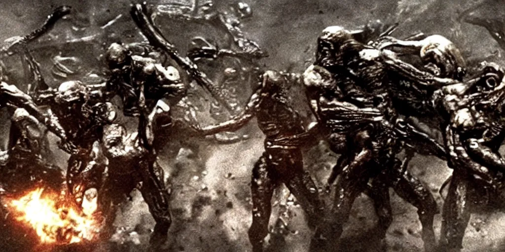 Image similar to film still, soldiers fighting monsters, from alien 2 ( 1 9 8 6 )