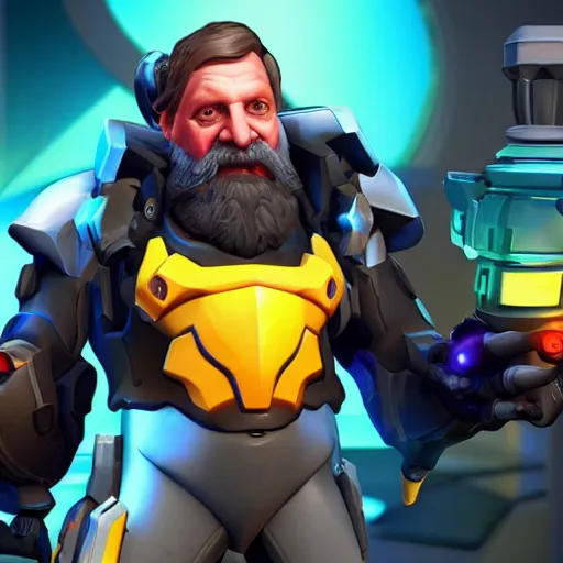 Prompt: slavoj zizek as a main overwatch character