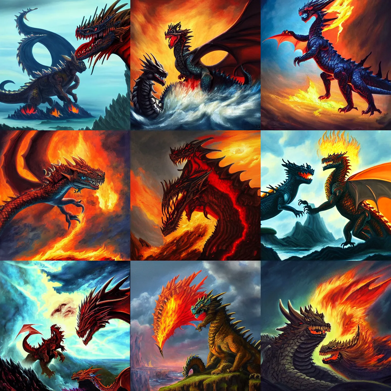 A dramatic painting of a ferocious dragon, perched | Stable Diffusion ...