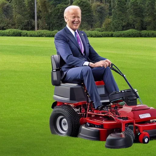 Prompt: joe biden driving a lawn mower