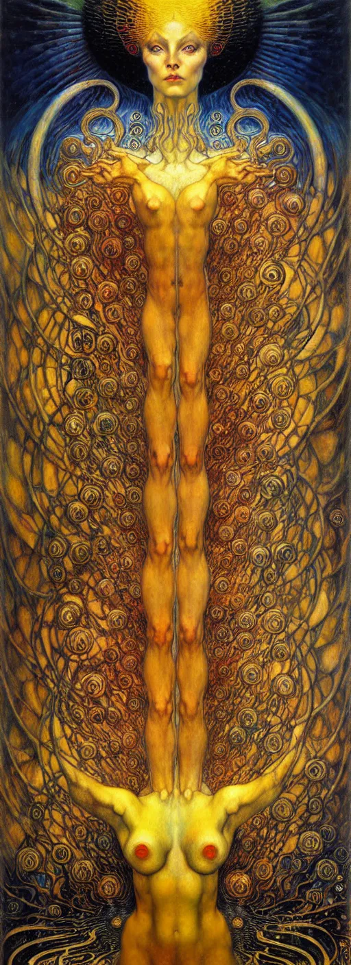 Image similar to Divine Chaos Engine by Karol Bak, Jean Delville, William Blake, Gustav Klimt, and Vincent Van Gogh, symbolist, visionary