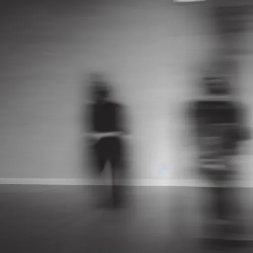 Image similar to an abstract photograph of two male shadowy figures, motion blur, 35 mm, black-and-white