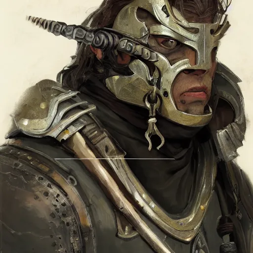 Prompt: a professionally painted portrait of Frank Reynolds, clothed in ancient battle armor, olive skin, curly black hair, beautiful bone structure, symmetrical facial features, scar across face, intricate, elegant, digital painting, trending on Artstation, concept art, smooth, sharp focus, illustration, from Metal Gear by Ruan Jia and Mandy Jurgens and Artgerm and and william-adolphe bouguerea, award winning