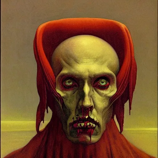 Image similar to inquisitor of Mephistopheles portrait by gerald brom and Zdzisław Beksiński, darkwave