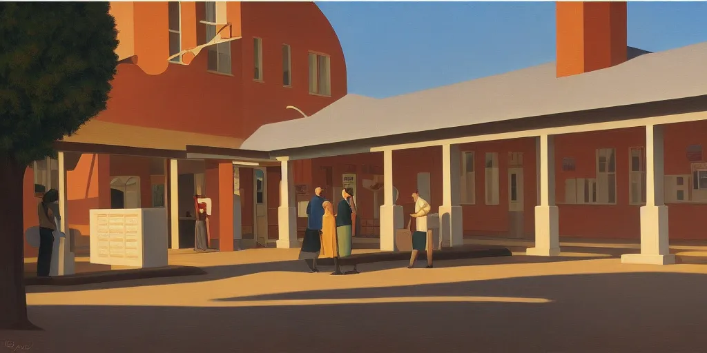 Image similar to big station hall, summer evening, kenton nelson