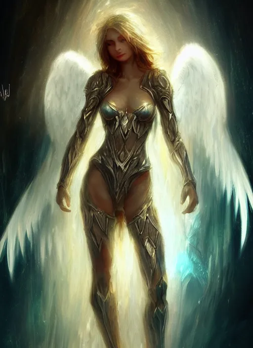 Prompt: concept art, angel knight girl. by artstation trending, by joseph mallord william turner, luis royo, konstantin razumov, cinematic lighting, fractal flame, highly detailed