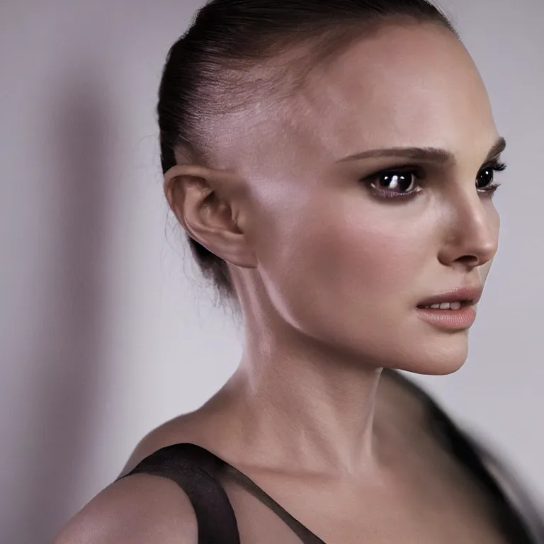 Image similar to photo of natalie portman looks like ghost in the shell, natalie portman, elegant lady, extremely high detail, extremely high detailed face, cyborg, photorealism, sony a 7 r