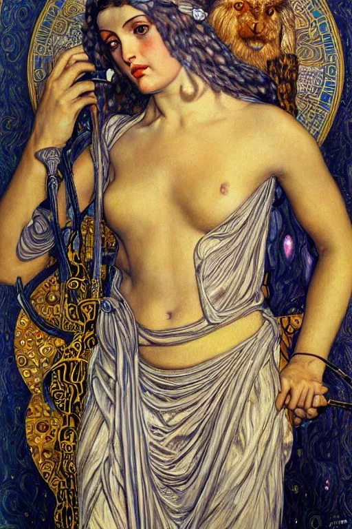 Prompt: hyper realistic painting of the goddess athena, art deco, art nouveau, hr giger, bussiere, gustav klimt, extremely detailed, intricate border