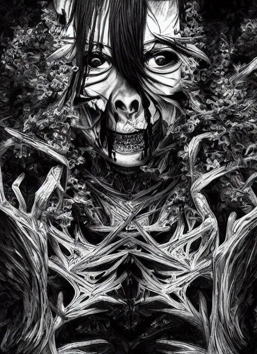Prompt: digital _ painting _ of _ shinigami japanese horror black and white _ by _ filipe _ pagliuso _ and _ justin _ gerard _ symmetric _ fantasy _ highly _ detailed _ realistic _ intricate _ port