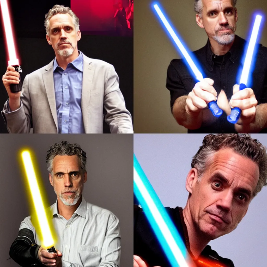 Prompt: jordan peterson holding a lightsaber