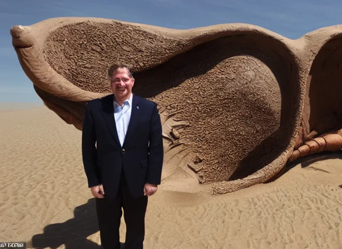 Image similar to a politician photo op with the sand worm from dune