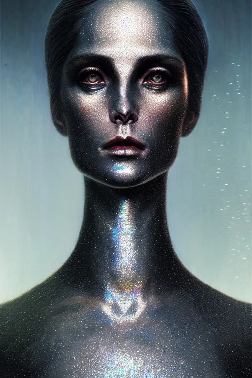 Prompt: pearlescent black lilith! the mother of all monsters!! profile, covered in iridescent glitter!!, raining ash, fine art masterpiece, highly detailed dino valls wayne barlowe machiej kuciara, dramatic lighting, long shot, low angle, uhd 8 k, sharp focus