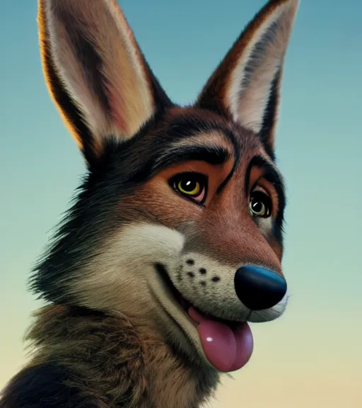 Image similar to a film still from zootopia main character portrait anthro anthropomorphic german shepard head animal person fursona pixar and disney animation, sharp, rendered in unreal engine 5, anime key art by greg rutkowski, bloom, dramatic lighting