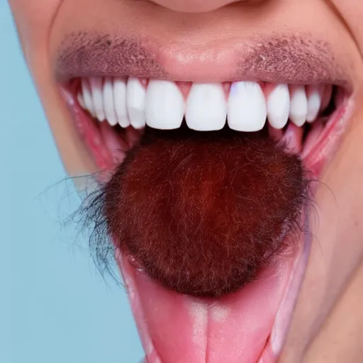 Image similar to studio photo of a tongue with hair on it, white background