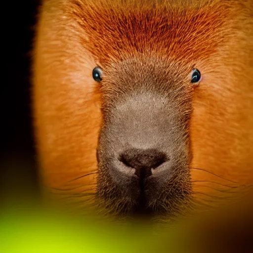 Image similar to capybara chews on a nvidia gpu, wildlife photography, kodak gold 2 0 0, depth of field, f / 2 2, neon lamp, volumetric lighting, award - winning photo